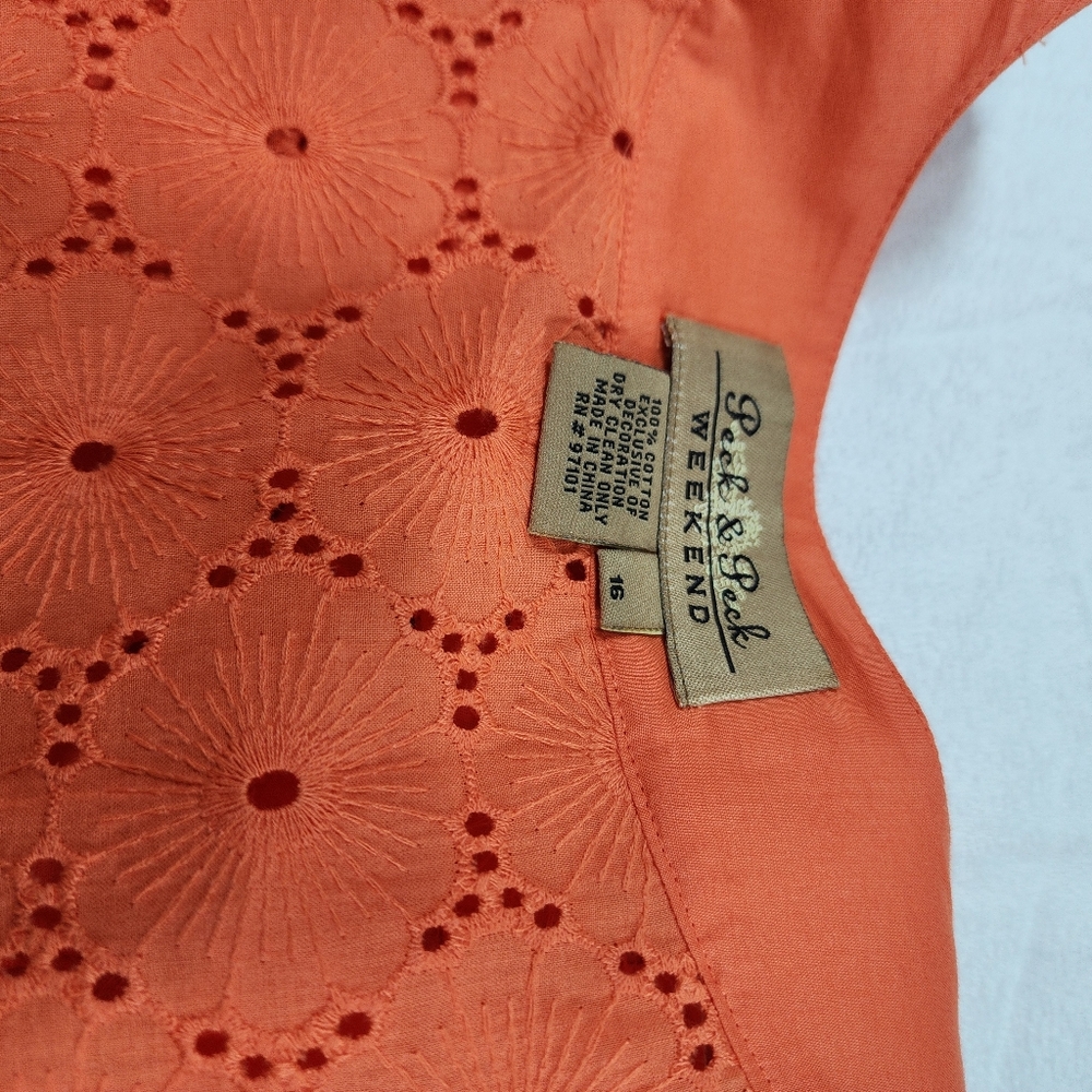 Peck & Peck Weekend Woman Orange Lace Pullover Blouse Shirt Size 16 - Picture 7 of 13